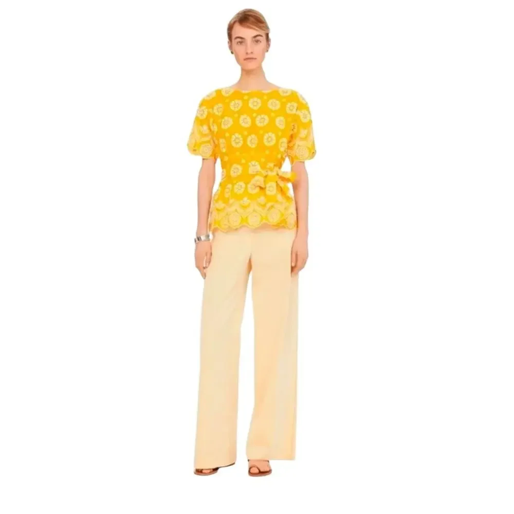 Tory Burch Embroidered Eyelet Top in Sunlight Yellow Size 4 NWOT